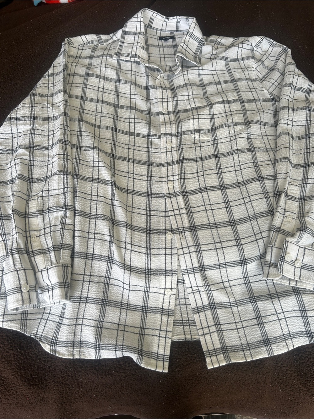 Express White and Black Plaid Button-Down Shirt